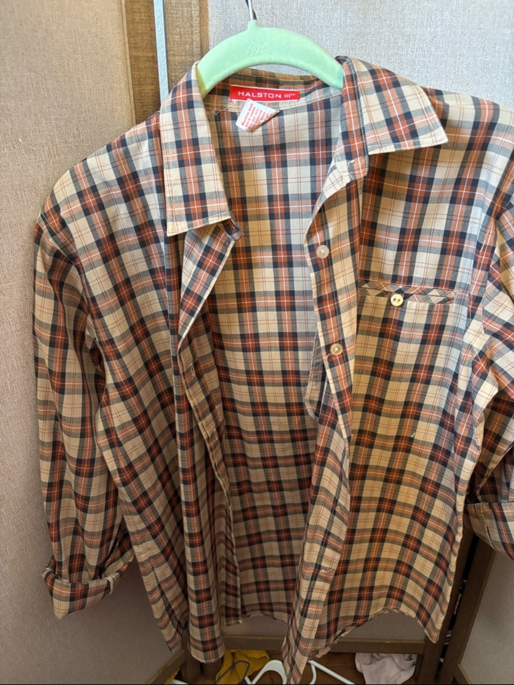 FINAL MARKDOWN Halston III Vintage Heritage Plaid Button-Down Shirt in Tan, 10